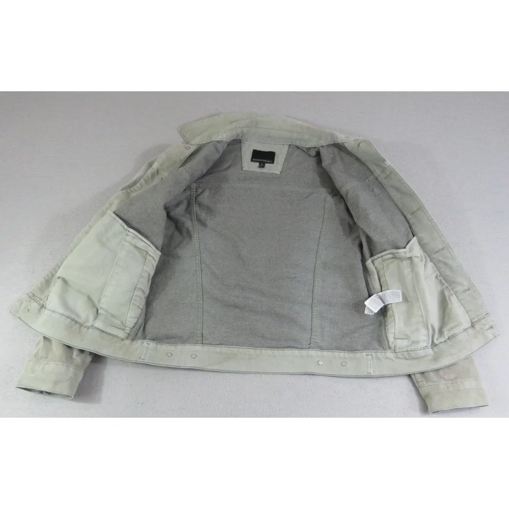 Banana Republic Womens M Cotton Canvas Cropped Trucker Jacket Sage Green Coat LN